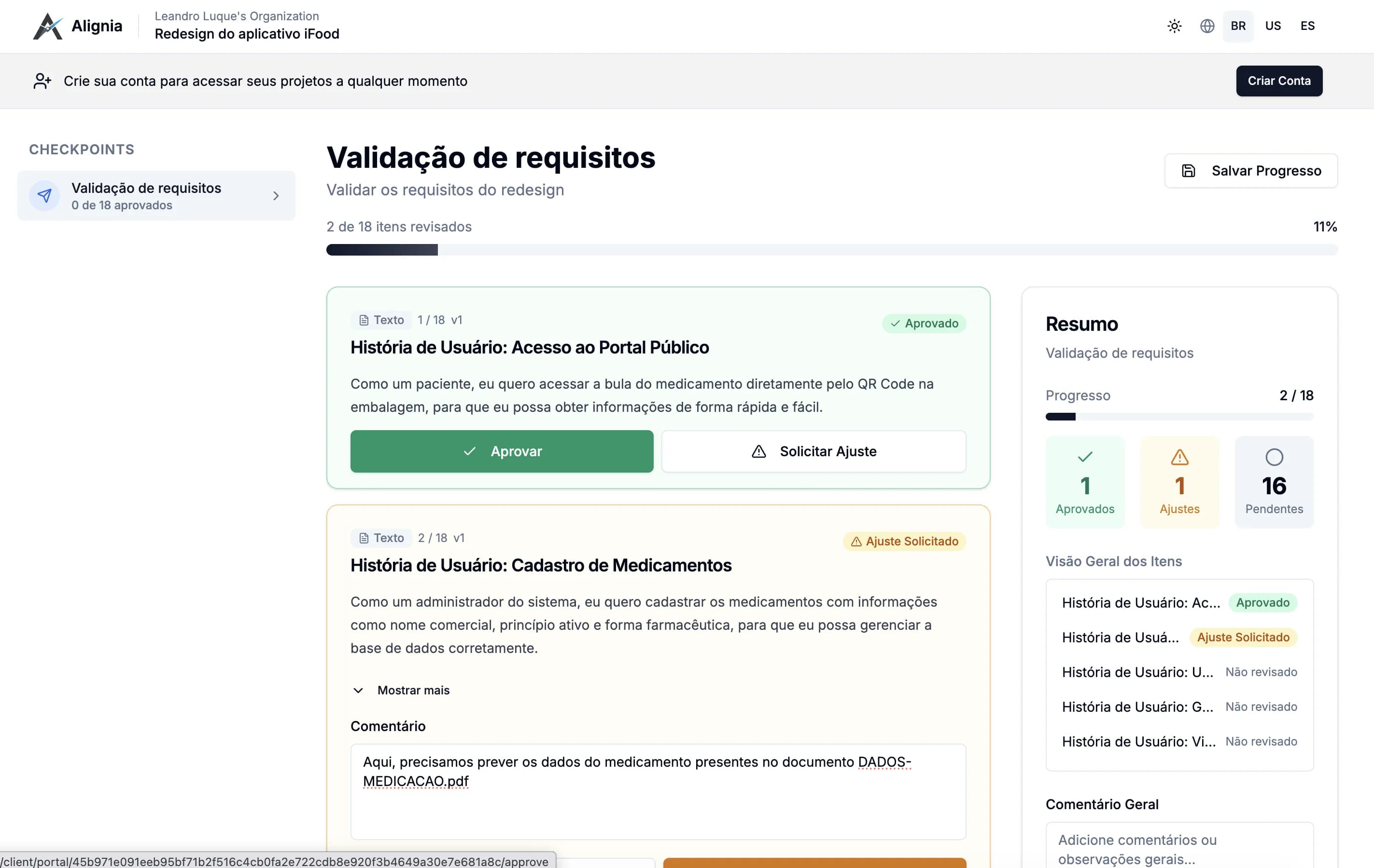 Alignia - Client approval portal
